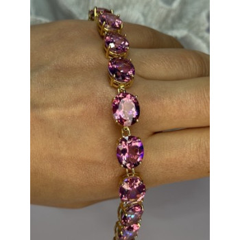 925 STERLING SILVER GOLD PLATED PINK MYSTIC TOPAZ BRACELET LENGTH 8.5 INCH