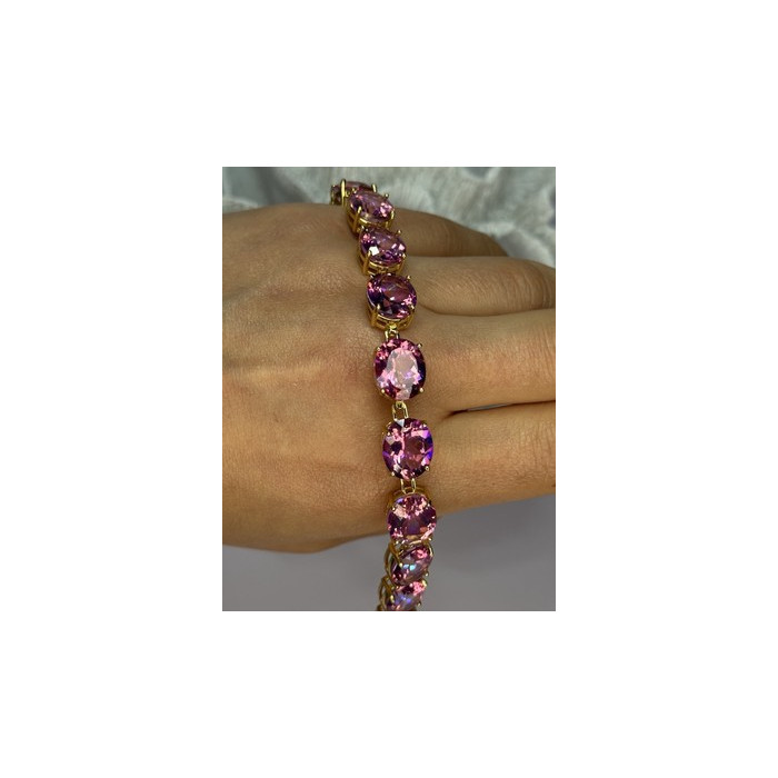 925 STERLING SILVER GOLD PLATED PINK MYSTIC TOPAZ BRACELET LENGTH 8.5 INCH