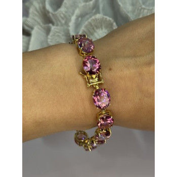 925 STERLING SILVER GOLD PLATED PINK MYSTIC TOPAZ BRACELET LENGTH 8.5 INCH