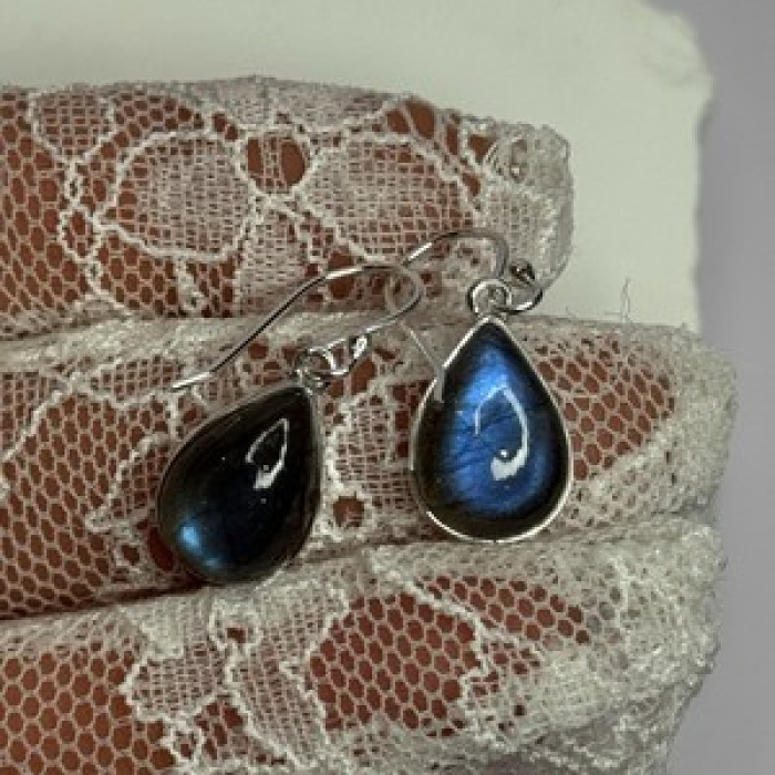 925 Sterling Silver Labradorite Earrings Length 1.2 Inch