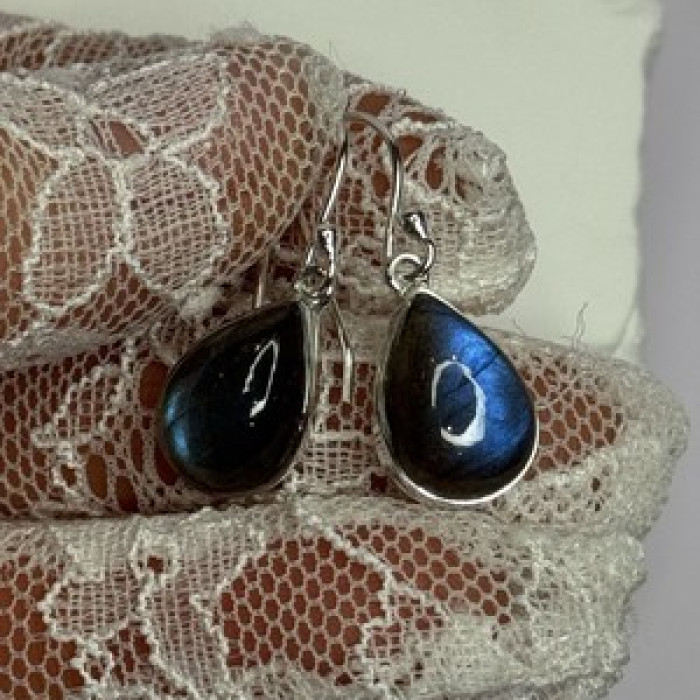 925 Sterling Silver Labradorite Earrings Length 1.2 Inch
