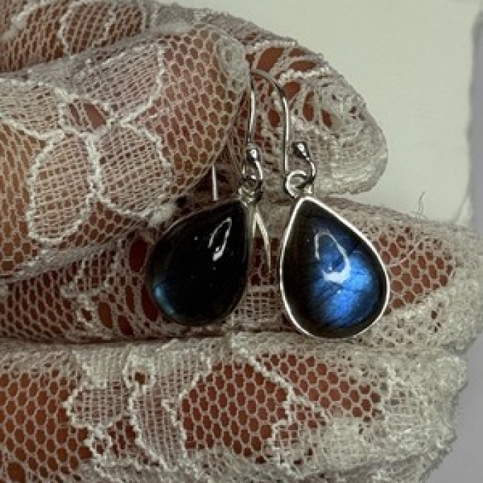 925 Sterling Silver Labradorite Earrings Length 1.2 Inch