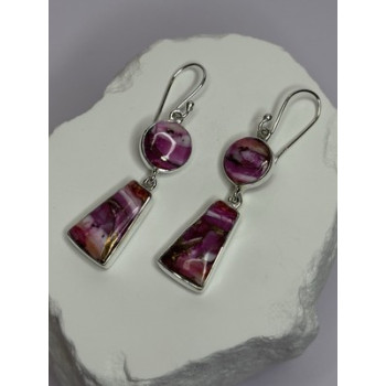 925 Sterling Silver Pink Oyster Turquoise Earrings Length 2 Inch