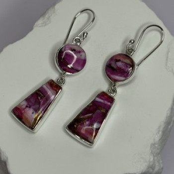 925 Sterling Silver Pink Oyster Turquoise Earrings Length 2 Inch