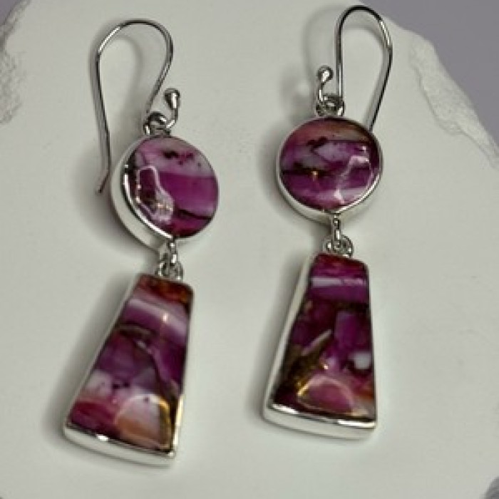 925 Sterling Silver Pink Oyster Turquoise Earrings Length 2 Inch