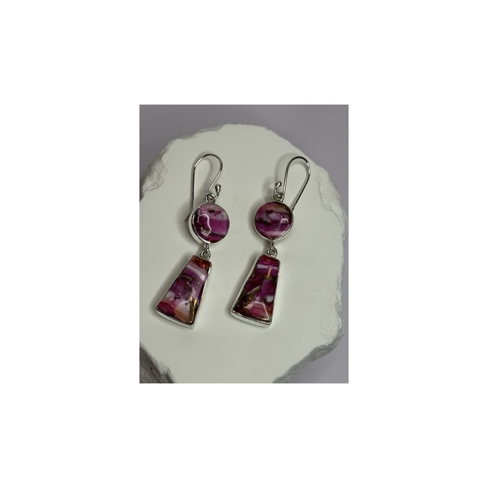 925 Sterling Silver Pink Oyster Turquoise Earrings Length 2 Inch