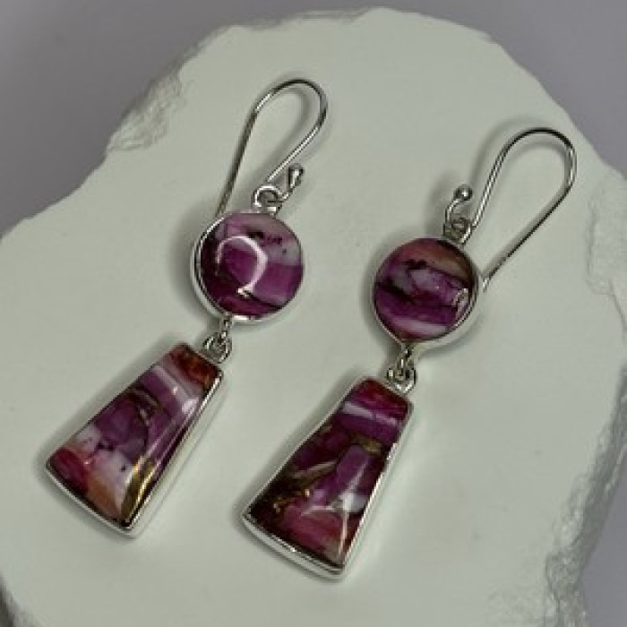 925 Sterling Silver Pink Oyster Turquoise Earrings Length 2 Inch