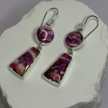 925 Sterling Silver Pink Oyster Turquoise Earrings Length 2 Inch