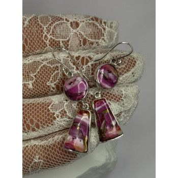 925 Sterling Silver Pink Oyster Turquoise Earrings Length 2 Inch