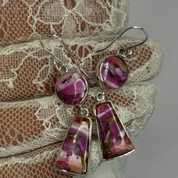 925 Sterling Silver Pink Oyster Turquoise Earrings Length 2 Inch