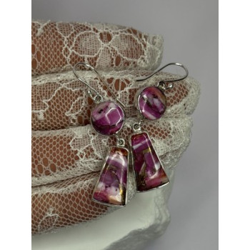 925 Sterling Silver Pink Oyster Turquoise Earrings Length 2 Inch