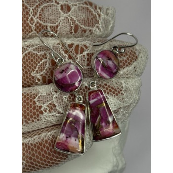 925 Sterling Silver Pink Oyster Turquoise Earrings Length 2 Inch