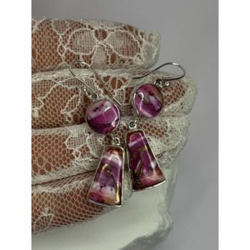 925 Sterling Silver Pink Oyster Turquoise Earrings Length 2 Inch