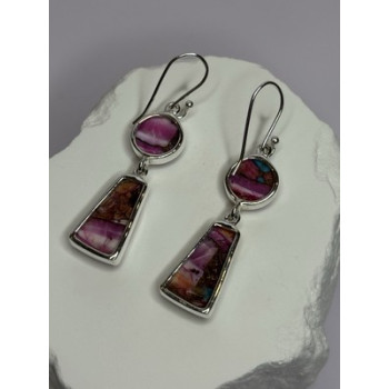 925 Sterling Silver Pink Oyster Turquoise Earrings Length 2 Inch