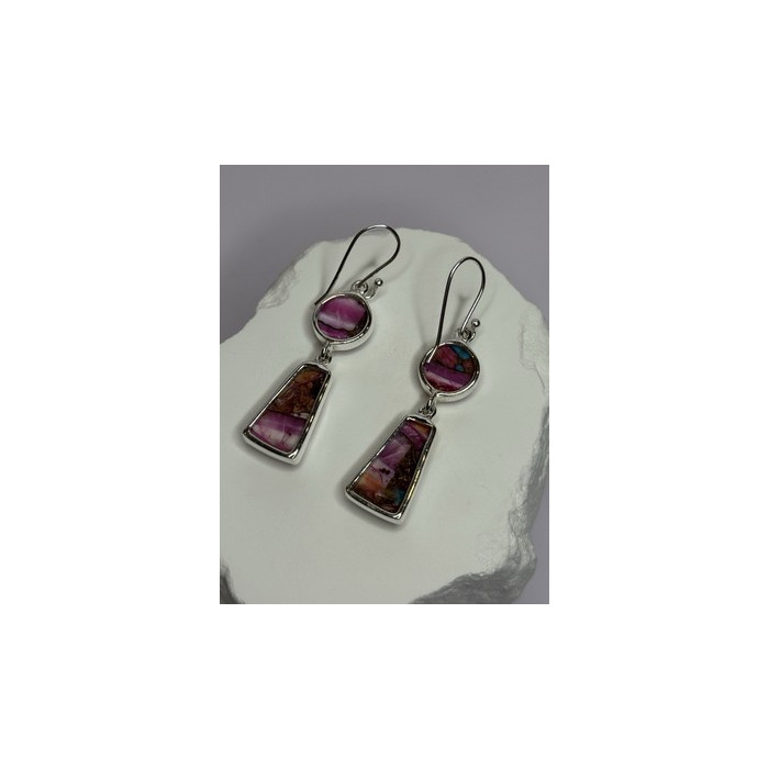 925 Sterling Silver Pink Oyster Turquoise Earrings Length 2 Inch