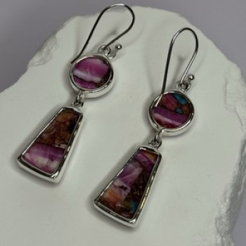 925 Sterling Silver Pink Oyster Turquoise Earrings Length 2 Inch