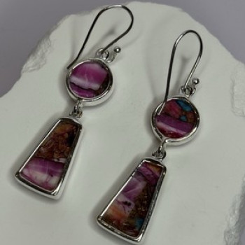 925 Sterling Silver Pink Oyster Turquoise Earrings Length 2 Inch