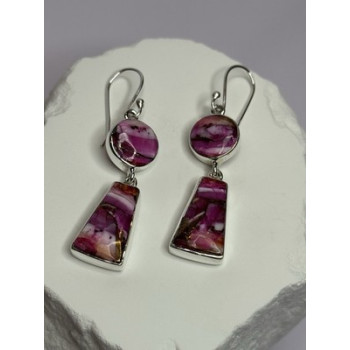 925 Sterling Silver Pink Oyster Turquoise Earrings Length 2 Inch