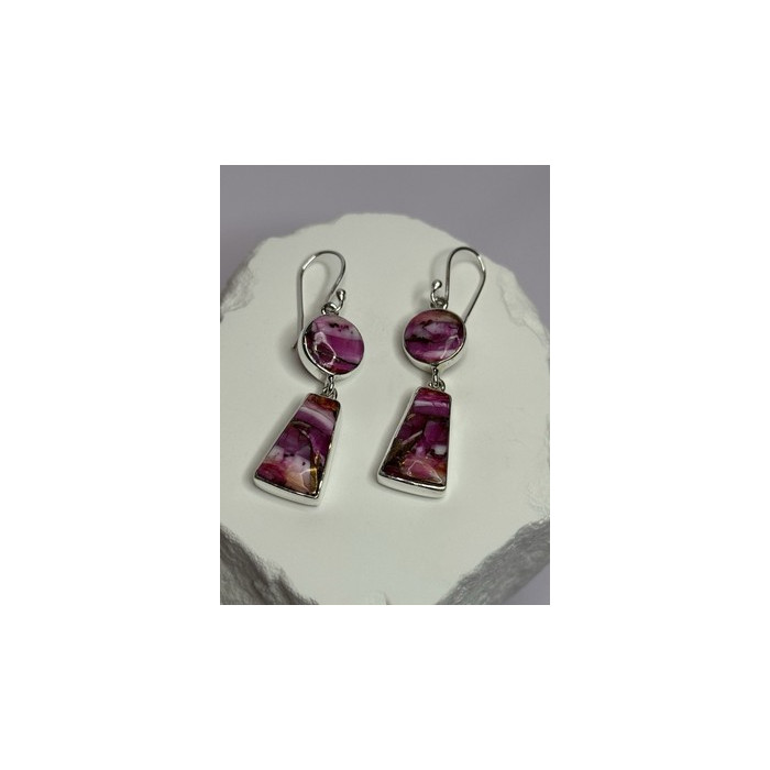 925 Sterling Silver Pink Oyster Turquoise Earrings Length 2 Inch