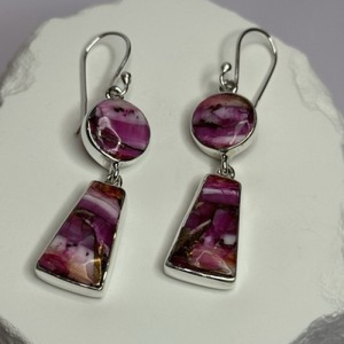 925 Sterling Silver Pink Oyster Turquoise Earrings Length 2 Inch