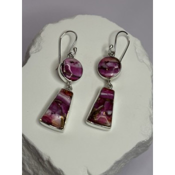 925 Sterling Silver Pink Oyster Turquoise Earrings Length 2 Inch