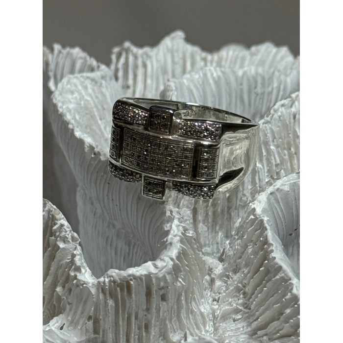 925 Sterling Silver Diamonds Men's Ring Size 9