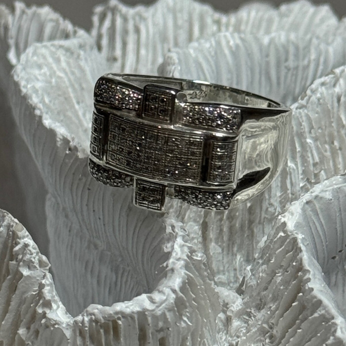 925 Sterling Silver Diamonds Men'S Ring Size 9