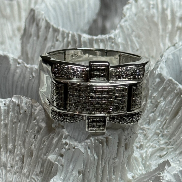 925 Sterling Silver Diamonds Men'S Ring Size 9