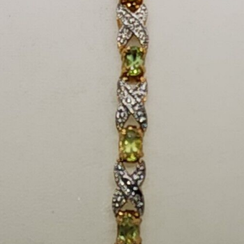 925 Sterling Silver Vermeil Peridot AND Diamonds Bracelet Size 7 IN