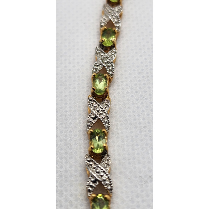 925 STERLING SILVER VERMEIL PERIDOT AND DIAMONDS BRACELET SIZE 7 IN