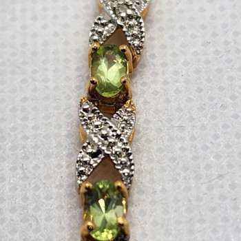 925 Sterling Silver Vermeil Peridot AND Diamonds Bracelet Size 7 IN