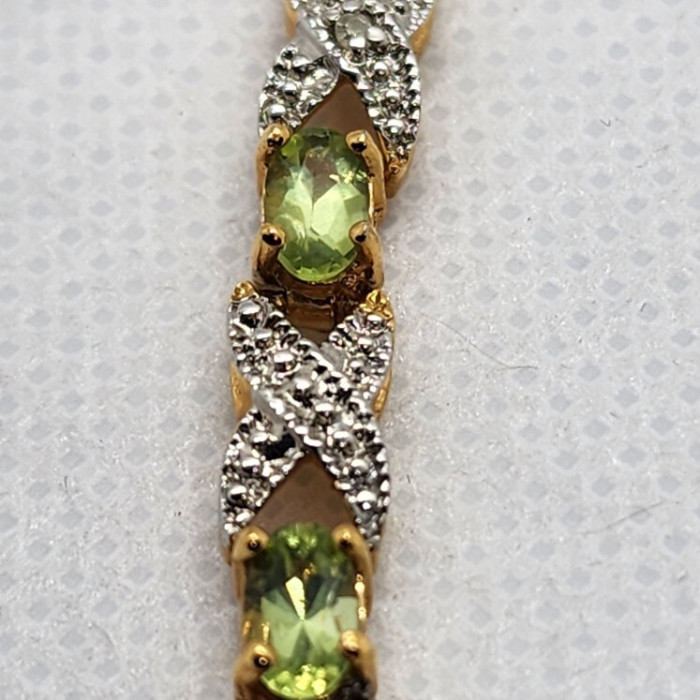 925 Sterling Silver Vermeil Peridot AND Diamonds Bracelet Size 7 IN