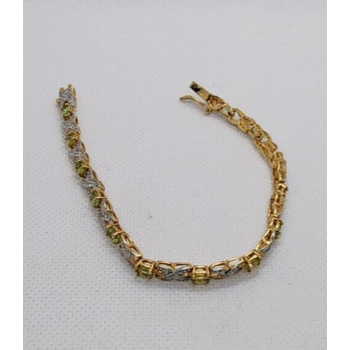925 STERLING SILVER VERMEIL PERIDOT AND DIAMONDS BRACELET SIZE 7 IN