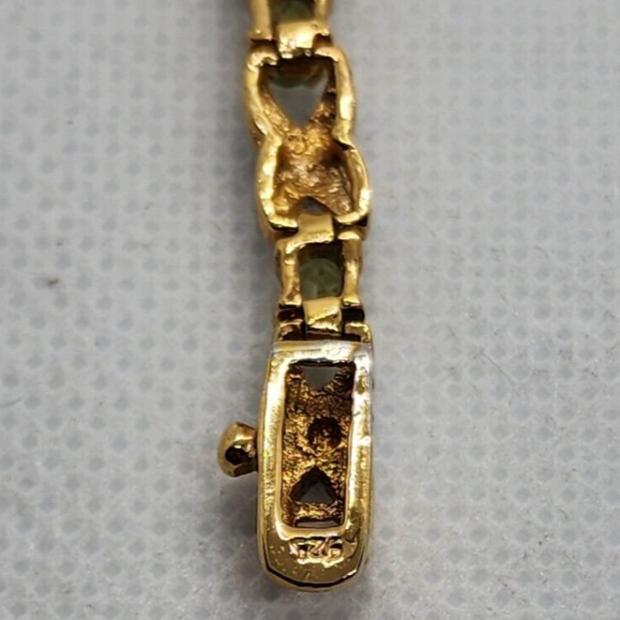 925 Sterling Silver Vermeil Peridot AND Diamonds Bracelet Size 7 IN