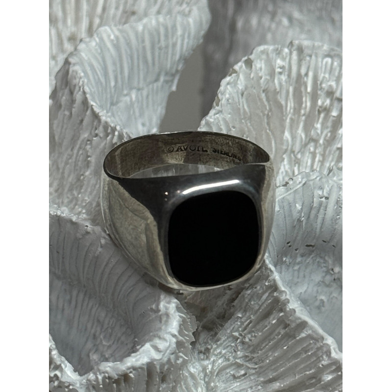 925 Sterling Silver Black Nephrite Men's Ring Size 10.5