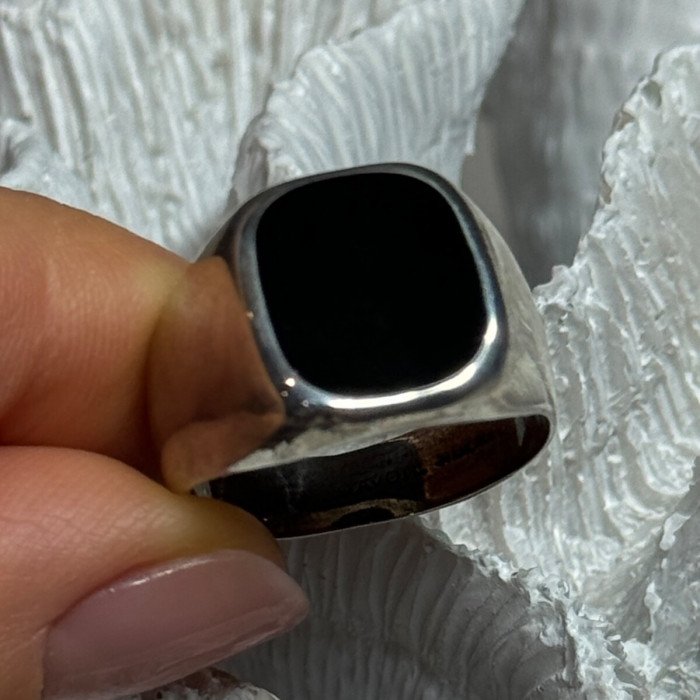 925 Sterling Silver Black Nephrite Men'S Ring Size 10.5