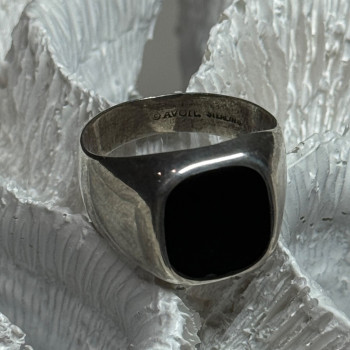 925 Sterling Silver Black Nephrite Men'S Ring Size 10.5