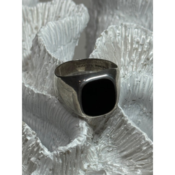 925 Sterling Silver Black Nephrite Men's Ring Size 10.5