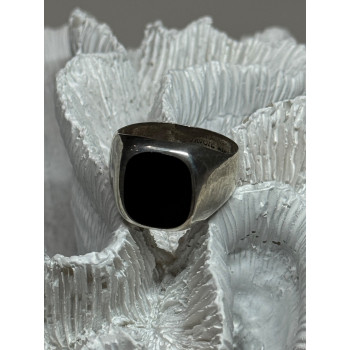 925 Sterling Silver Black Nephrite Men's Ring Size 10.5