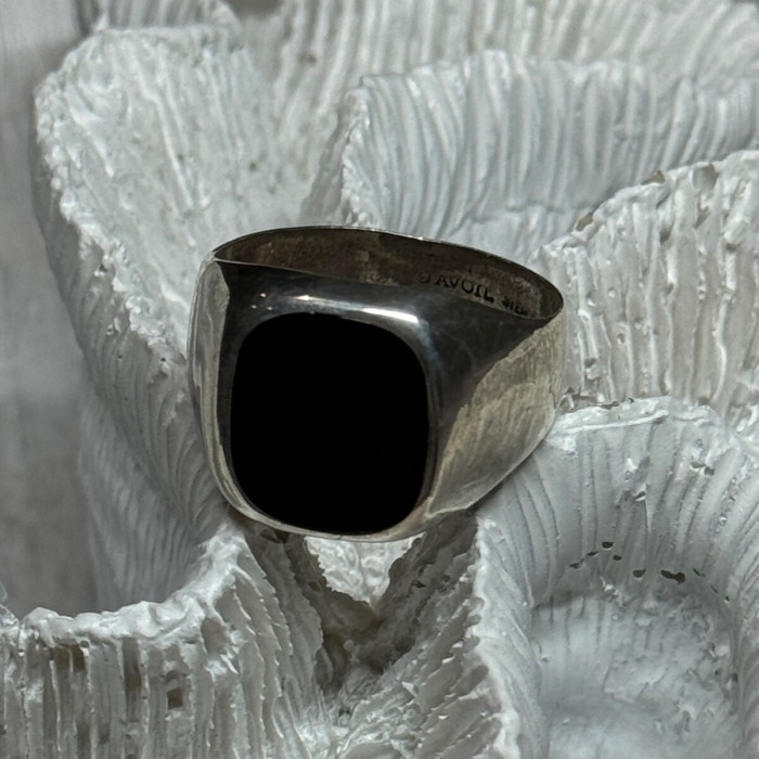 925 Sterling Silver Black Nephrite Men'S Ring Size 10.5