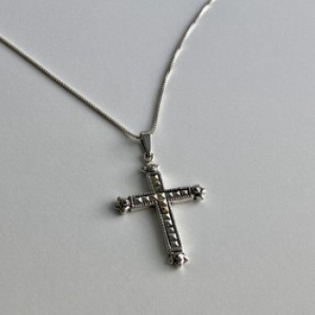 925 Sterling Silver Marcasites Chain With Cross