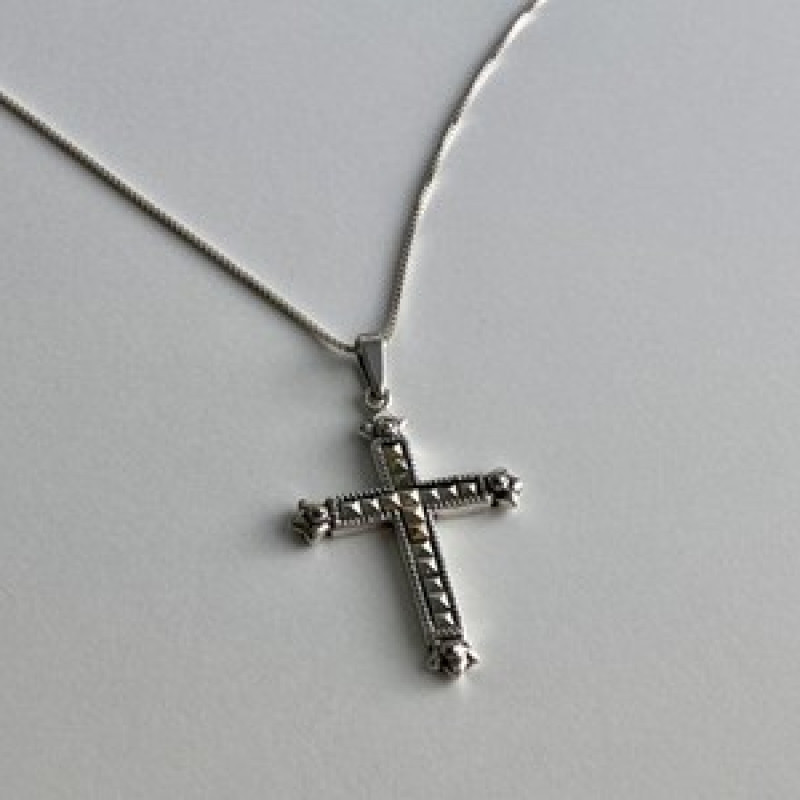 925 Sterling Silver Marcasites Chain With Cross