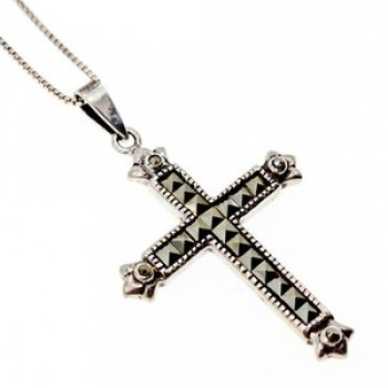 925 Sterling Silver Marcasites Chain With Cross