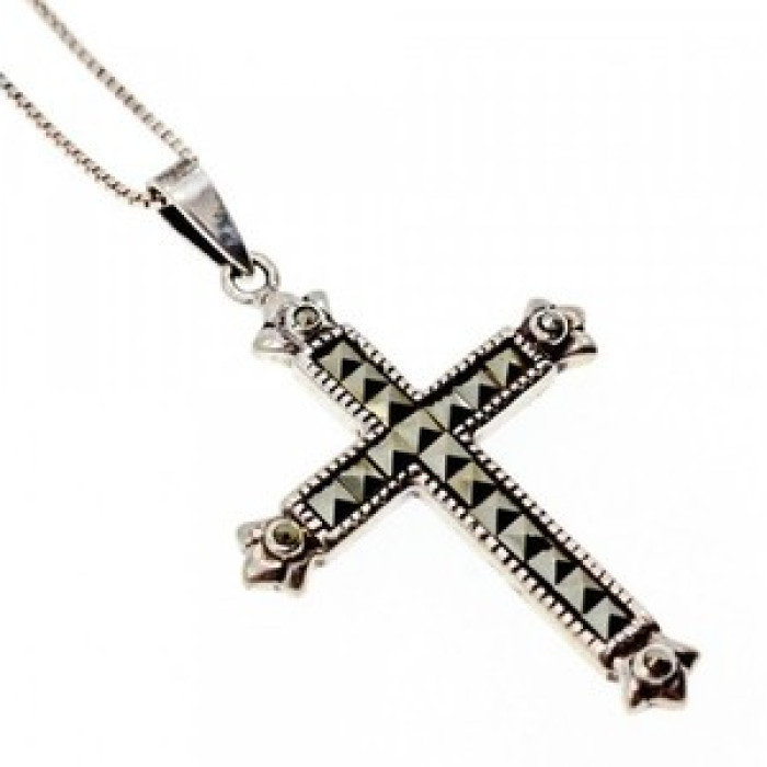 925 Sterling Silver Marcasites Chain With Cross
