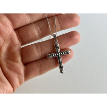 925 Sterling Silver Marcasites Chain with Cross