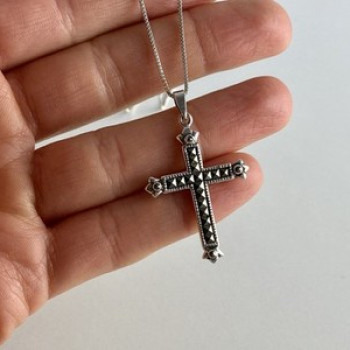 925 Sterling Silver Marcasites Chain With Cross