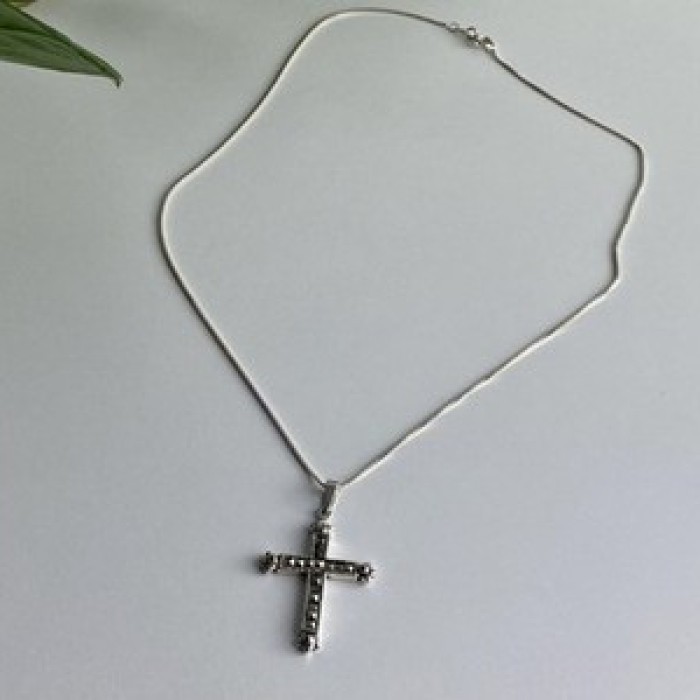925 Sterling Silver Marcasites Chain With Cross