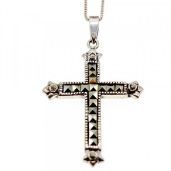 925 Sterling Silver Marcasites Chain With Cross