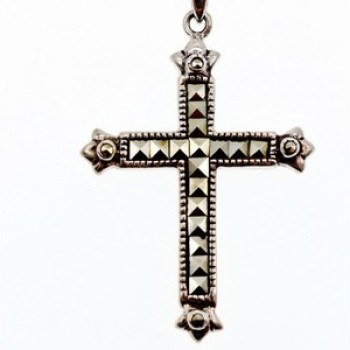 925 Sterling Silver Marcasites Chain With Cross