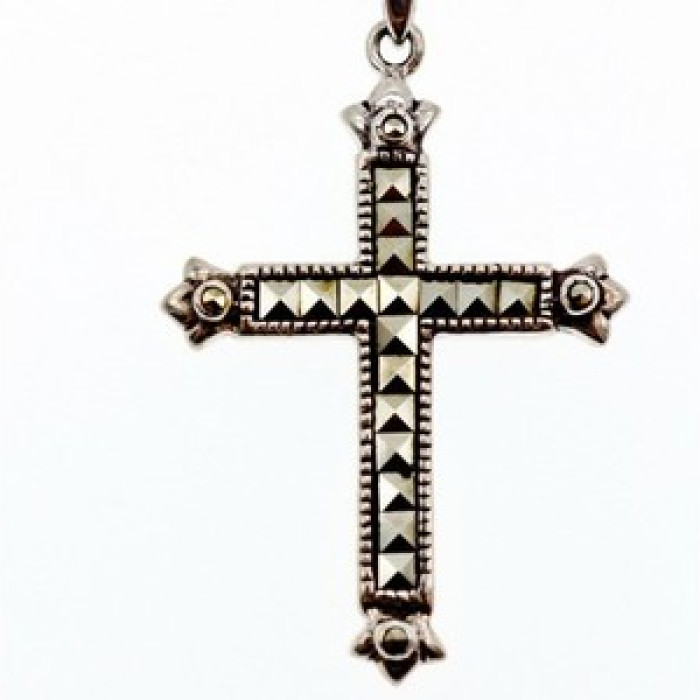 925 Sterling Silver Marcasites Chain With Cross